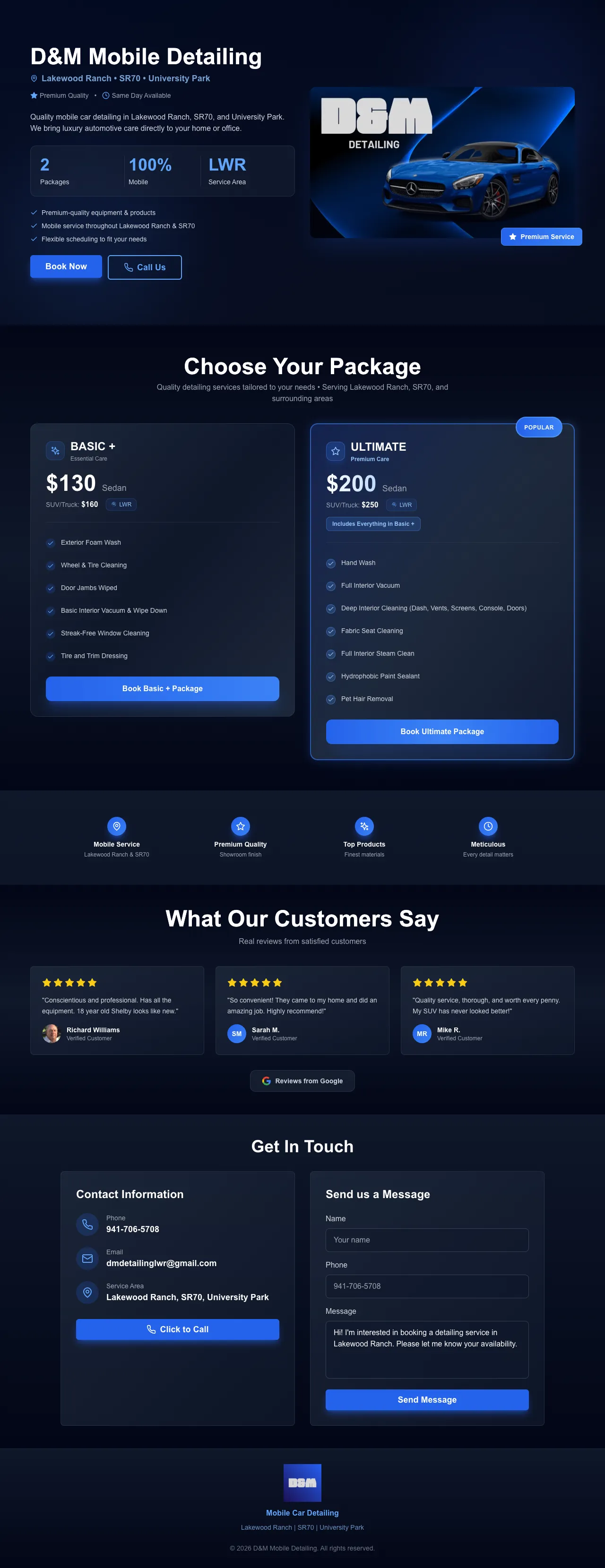 Full page screenshot of D-M Mobile Detailing